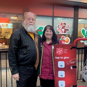 Len & Leah from the Westbank Lions ringing the kettle bells for us at Tim Hortons Drive-Thru