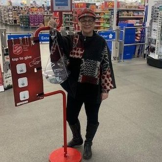 This is Wanda, she enjoys ringing the kettle bells at Walmart.
